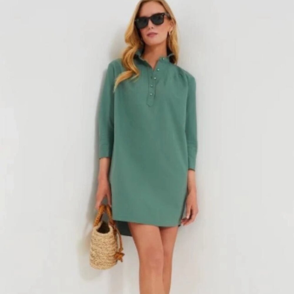 Tuckernut Pomander Place Green Polly Long Sleeve Shirt Dress